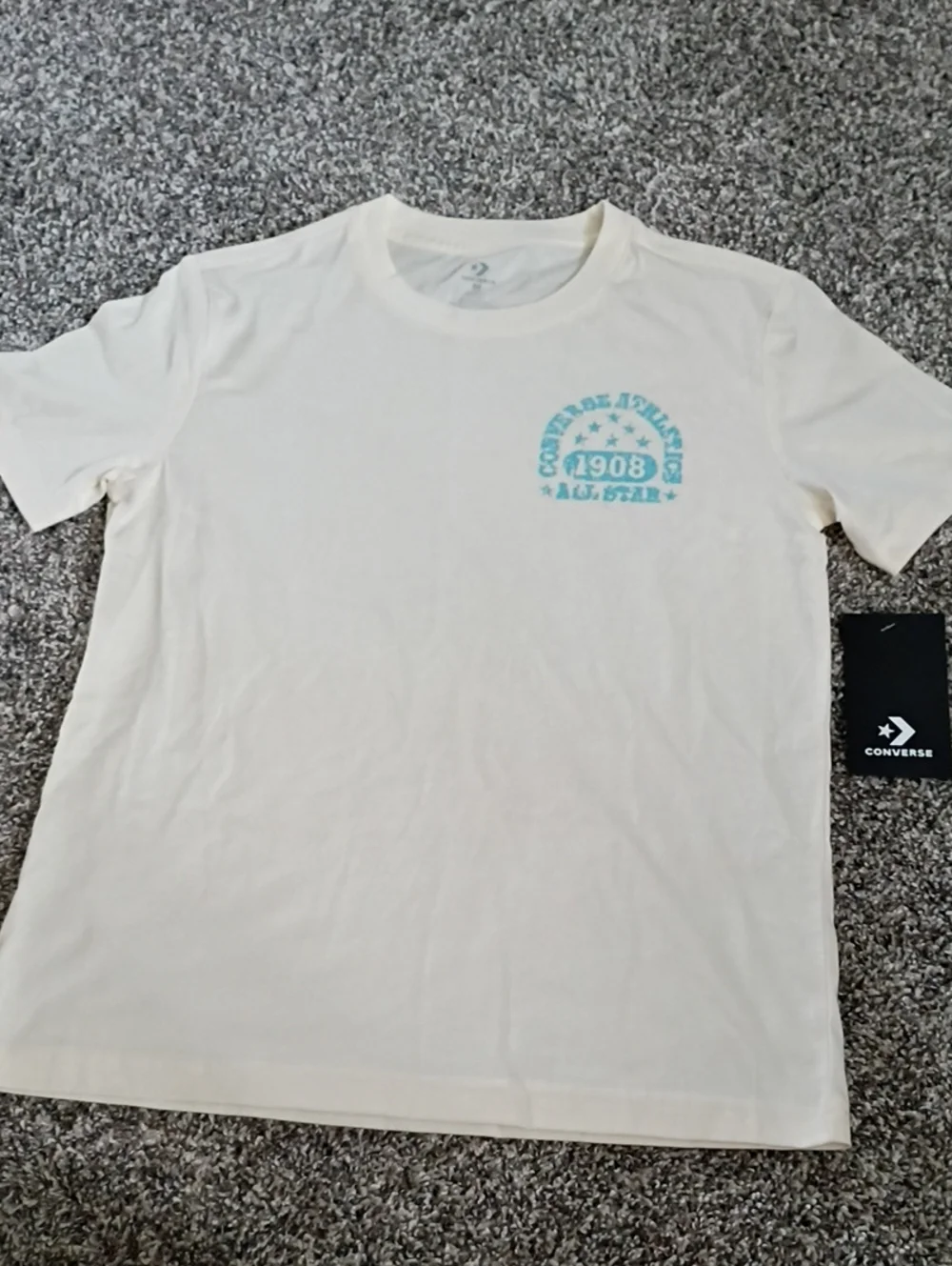 Converse Cream Short-Sleeve Tee with Light Blue Logo